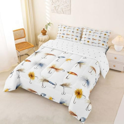 Homewish Colorful Fishhooks Bedding Comforter Set Queen Size for Boys Girls