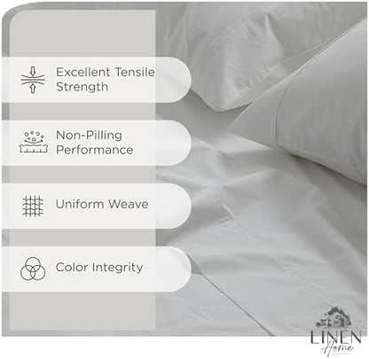 Linen Home 100% Cotton Percale Sheets King Size, White, Deep Pocket, 4 Pieces Set - 1 Flat, 1 Deep Pocket Fitted Sheet and 2 Pillowcases, Crisp Cool and Strong Bed Linen (Pack of 2)
