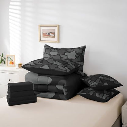 Erosebridal Farmhouse Fishing Comforter Set Twin Bass Fish Bedding Set Camouflage Wildlife Bed in a Bag Camo Hunting (Comforter+Fitted+Flat Sheet+2 Pillowcases+2 Throw Pillow Covers) 7 Pieces Bed Set