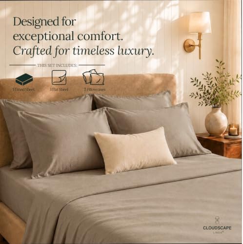 CLOUDSCAPE LINEN Millennium Series 100% Egyptian Cotton Sheets Full,Taupe