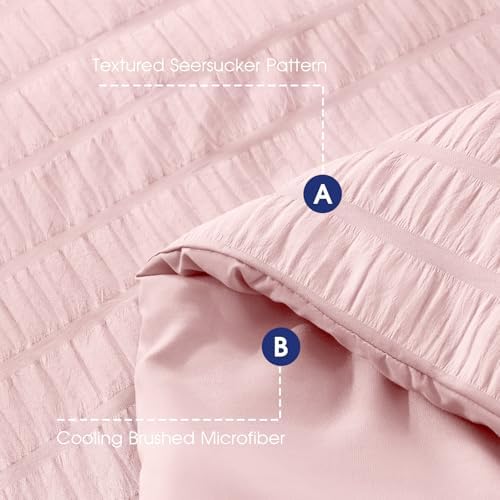 FreshCulture Twin Size Comforter Set Seersucker 5 Pieces, All Season Bedding Set Twin, Soft Bed in a Bag Comforter Set with Comforter, Flat Sheet, Fitted Sheet, Pillowcase and Pillow Sham, Pink