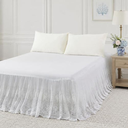 Brandream Luxury White Lace Bed Skirt 18 Inch Drop King Size Split Corners