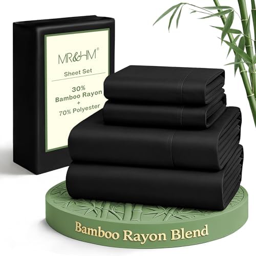 MR&HM California King Sheets 4 Pieces, Rayon Derived from Bamboo Blend