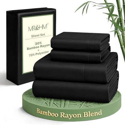MR&HM California King Sheets 4 Pieces, Rayon Derived from Bamboo Blend
