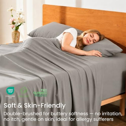 GOKOTTA 4 Piece Queen Sheet Set - Soft, Breathable & Cozy - Grey