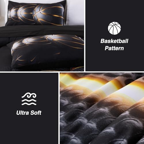 A Nice Night 6Pcs Bed in A Bag Queen Basketball Comforter Set for Kids Teen