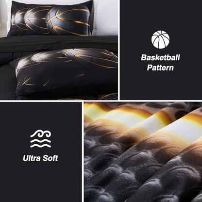 A Nice Night 6Pcs Bed in A Bag Queen Basketball Comforter Set for Kids Teen