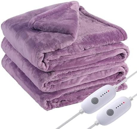 Eydna Electric Heated Blanket Queen Size 84"x90", Soft Plush Microplush for Bed, Dual Controllers & Heating Zones, 10Hs Auto Off & 5 Heating Levels, Machine Washable, Gifts for Womens-Light Purple