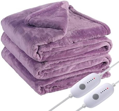 Eydna Electric Heated Blanket Queen Size 84"x90", Soft Plush Microplush for Bed, Dual Controllers & Heating Zones, 10Hs Auto Off & 5 Heating Levels, Machine Washable, Gifts for Womens-Light Purple