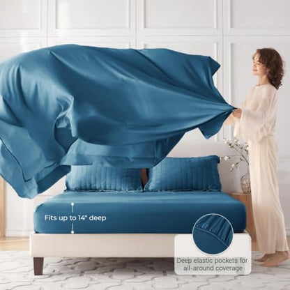 MUXHOMO 5 Pieces Twin Comforter Set, Seersucker Bed in a Bag Twin Size, All Season Luxury Bedding Set with Comforter, Flat Sheet, Fitted Sheet, Pillowcase & Sham, Teal