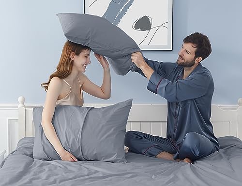 Pillow Cases 100% Cotton Percale King Size Set of 4, Dark Gray