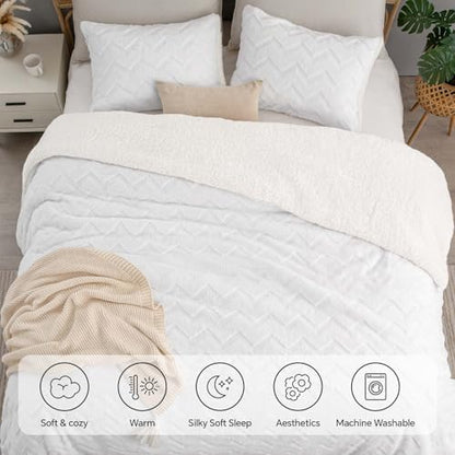 BEDELITE Fluffy Sherpa Queen Comforter Set,White