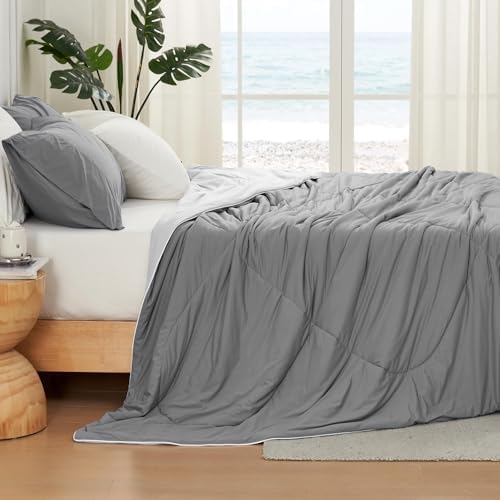 Cozy Bliss Cooling Comforter King XL Size, Cooling Blankets for Hot Sleepers and Night Sweats, Dark Light Gray Summer Comforter for King XL Bed, Breathable Soft Lightweight Silk Smooth