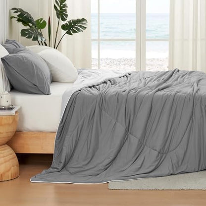 Cozy Bliss Cooling Comforter King XL Size, Cooling Blankets for Hot Sleepers and Night Sweats, Dark Light Gray Summer Comforter for King XL Bed, Breathable Soft Lightweight Silk Smooth