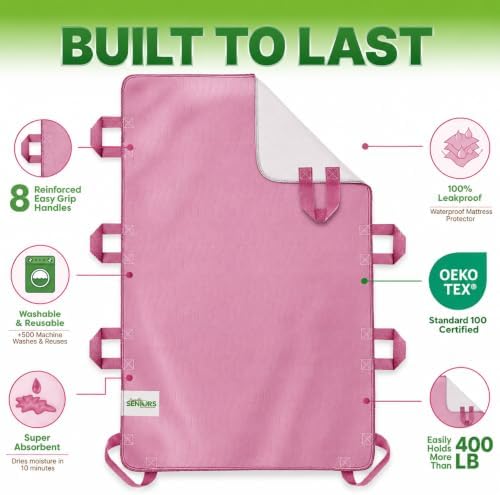 Simply Seniors Absorbent Positioning Bed Pads with 8 Handles 34"x52"- 1Pack
