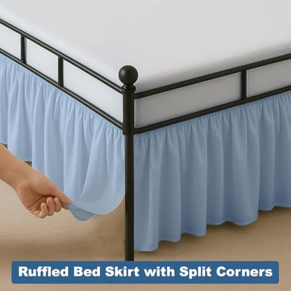 Ruffled Bed Skirt Split Corners with Platform, Tailored Fit Hotel Quality Wrinkle Free Ultra-Soft Microfiber Dust Ruffle, Upto 21 Inch Drop, Twin, Sky Blue