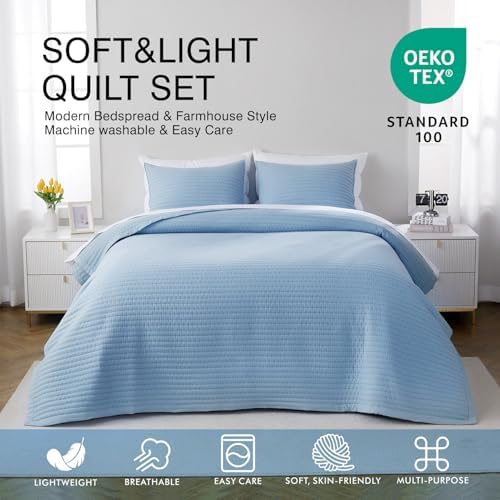 XL Queen Quilt Set 98 x 98 in, Lightweight, Blue