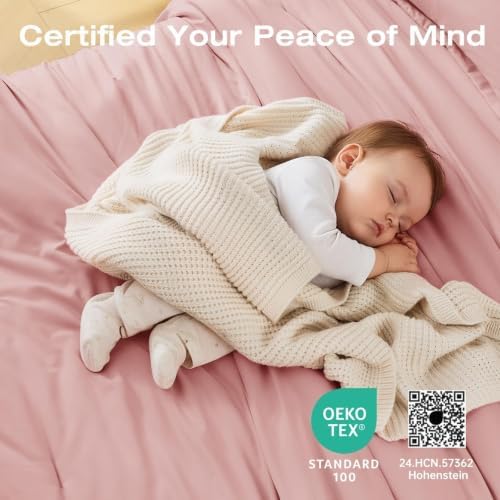 Sasttie Full Comforter Set 7-Piece Pink, Pre-Washed Bed in a Bag