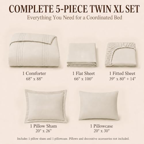 CozyLux Twin XL Comforter Set Beige - 5 Pieces Complete Bedding Set