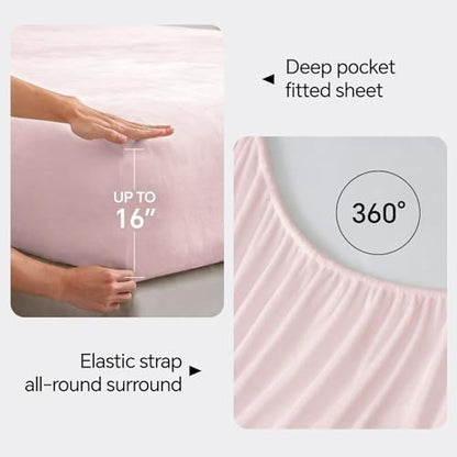 BEDELITE Flannel Sheet Set, California King Size, Pink, 4 Pieces