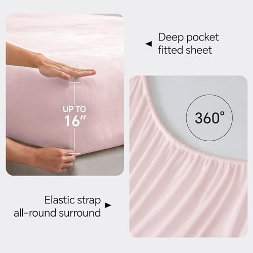 BEDELITE Flannel Sheets Full Size, Pink, 4 Pieces