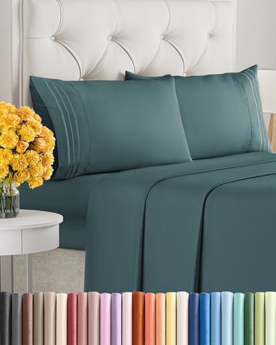 King Size 4 Piece Sheet Set - Ultra Soft & Cooling Bed Sheets - Deep Teal
