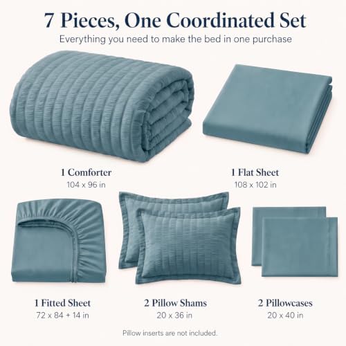 CozyLux California King Comforter Set, Mineral Blue Seersucker Bed in a Bag