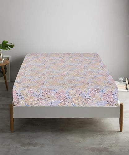 Feather & Stitch Fitted Sheet Only, 100% Cotton 300TC Lightweight Cooling & Breathable Percale Weave Fitted Sheet 16" Regular Elastic Deep Pocket Soft Bedding Mattress (Queen, Victorian Floral)