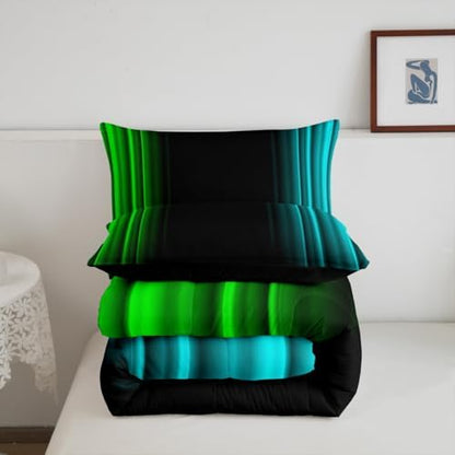 Feelyou Teens Abstract Ombre Decorations Bedding Set for Kids Women Green Teal and Black Comforter Set Geometric Modern Quilt Set Room 2Pcs Twin Size