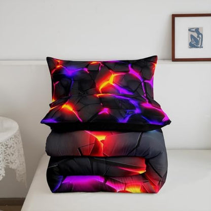 Feelyou Kids Honeycomb Duvet Insert Twin Size, Purple Black Hexagonal Bedding Set Geometrical Comforter Set Boys Girls Teens Bedroom Decor Bed Set 2Pcs