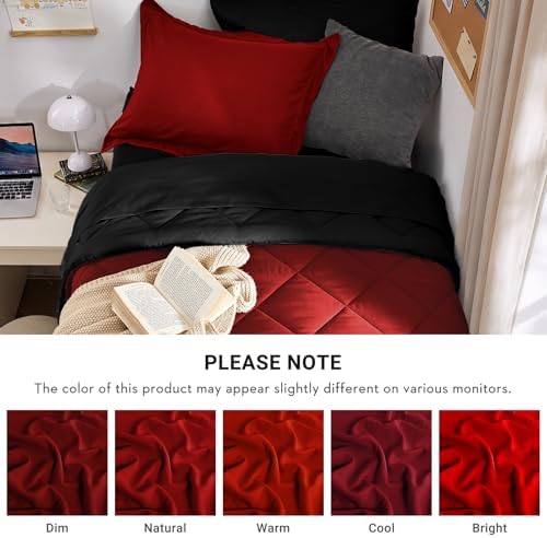 MUXHOMO 5 Pieces Twin XL Comforter Set, Reversible Bed in a Bag Twin XL Size, All Season Bedding Set with Comforter, Flat Sheet, Fitted Sheet, Pillowcases & Shams, Red & Black