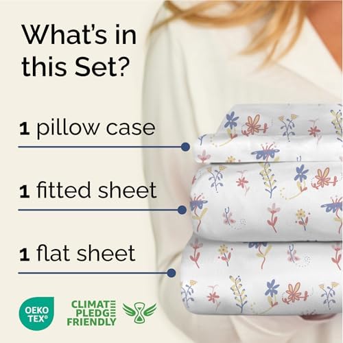 Twin XL 3 Piece Floral Sheet Set - Soft, Breathable & Cooling - Calico