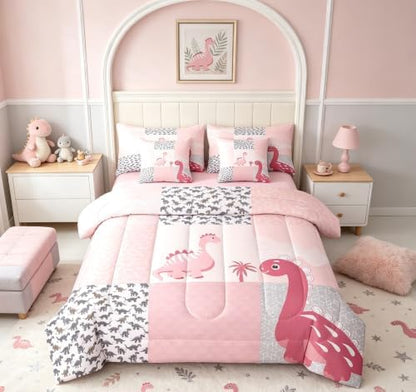 Feelyou Cute Dinosaur 7 Piece Bedding Set Full Size for Kids