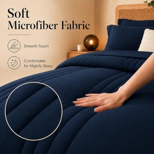 Twin Comforter Set with Sheet Navy Blue, 5 Pieces Bed in a Bag