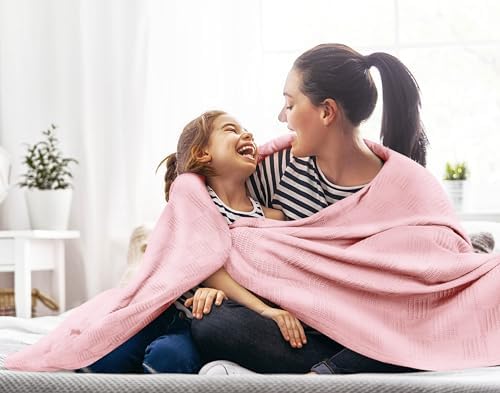 Utopia Bedding 100% Cotton Thermal Blanket Dusky Pink Queen, 90x90 Inches