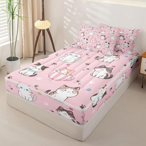 Feelyou Cat Cats Zip Comforter Set Twin Size Kids Bed in a Bag