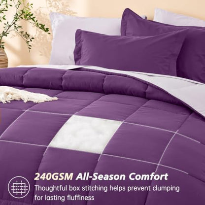 Queen Comforter Set with Sheets - 7 Pieces Bed in a Bag Purple Bedding Sets