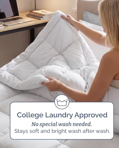 Twin XL Comforter Set - White Bedding for All Seasons - 2 Piece Bed Set