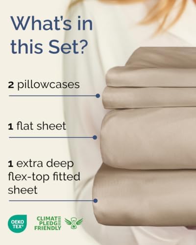 Flex Top Split Head King Sheet Set - 4 Piece Extra Deep Sheets - Wheat