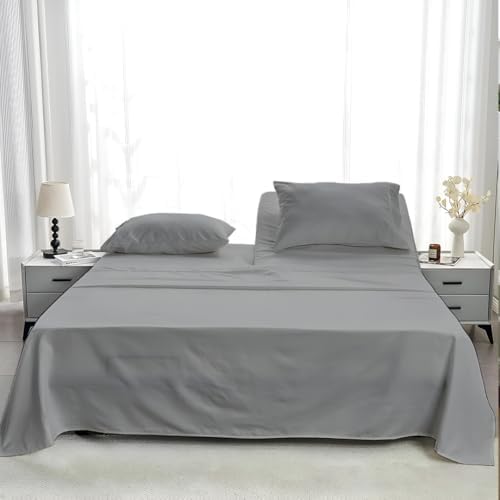 NON Sticky cotton 4 Piece Head Flex King Fitted Sheet Set for Sleep Number Adjustable Bed, 100% Long Staple Cotton Bed Sheets, 34" Top Split, Fits 18" Deep Mattress, 78" X 80", Light Grey Solid