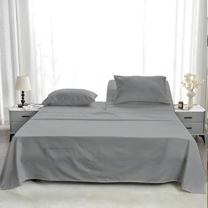 NON Sticky cotton 4 Piece Head Flex King Fitted Sheet Set for Sleep Number Adjustable Bed, 100% Long Staple Cotton Bed Sheets, 34" Top Split, Fits 18" Deep Mattress, 78" X 80", Light Grey Solid