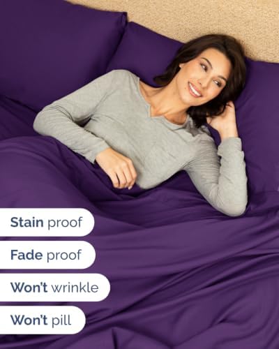Extra Deep Flex Top Split Head King Sheet Set - 6pc Cooling Sheets - Purple