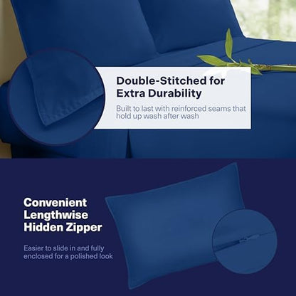 Kickoff Viscose Bamboo Sheets California King Size 4-pc 100% Organic Bamboo Viscose Bed Cooling Sheets Cal King Set Cool Bedding for hot Sleepers Sheet Set - Gift Ready Packaging (Dark Blue, CK)