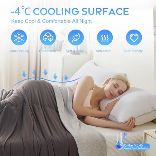 CHOSHOME Cooling Comforter Cooling Blanket, Q-Max 0.45 Cool Sleeping Summer Blanket for Hot Sleeper Night Sweats, Queen 90" x 90", Black 02