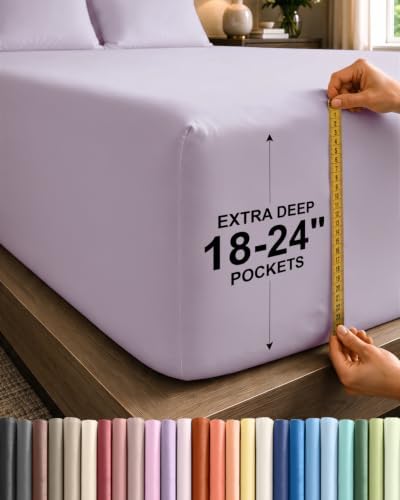 CGK Linens Deep Twin XL Fitted Sheet - Dorm Essentials - Light Lavender