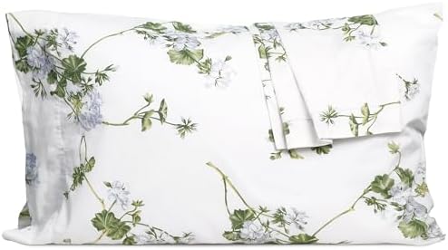 Pillow Cases Standard Queen Cotton Percale Set of 2, White Jasmine