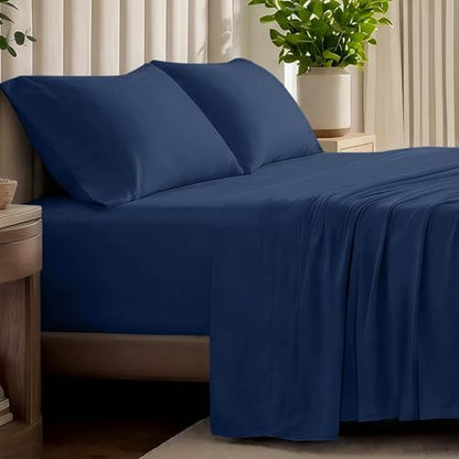 Bare Home 100% Organic Cotton Jersey Sheet Set (Full, Dark Blue)