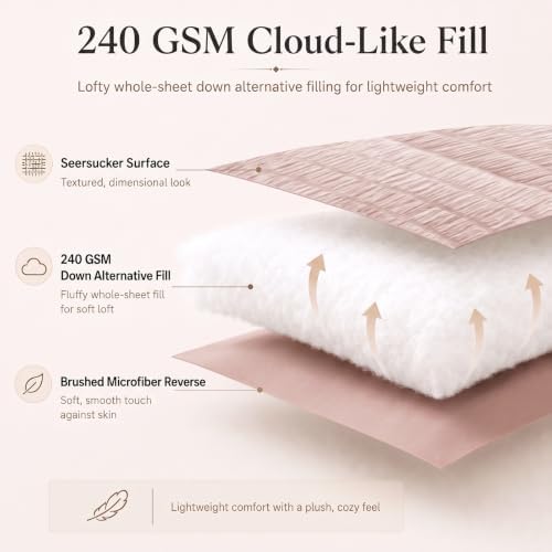 CozyLux Queen Comforter Set, 7 Pieces Rose Gold Seersucker Bed in a Bag