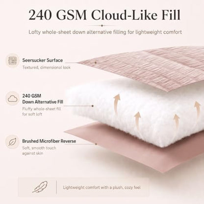 CozyLux King Size Comforter Set, 7 Pieces Rose Gold Seersucker Bed in a Bag