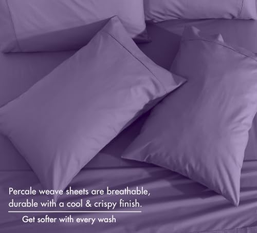 RUVANTI 100% Cotton Twin Sheets, Percale Weave Twin Sheet Set, Purple Sage